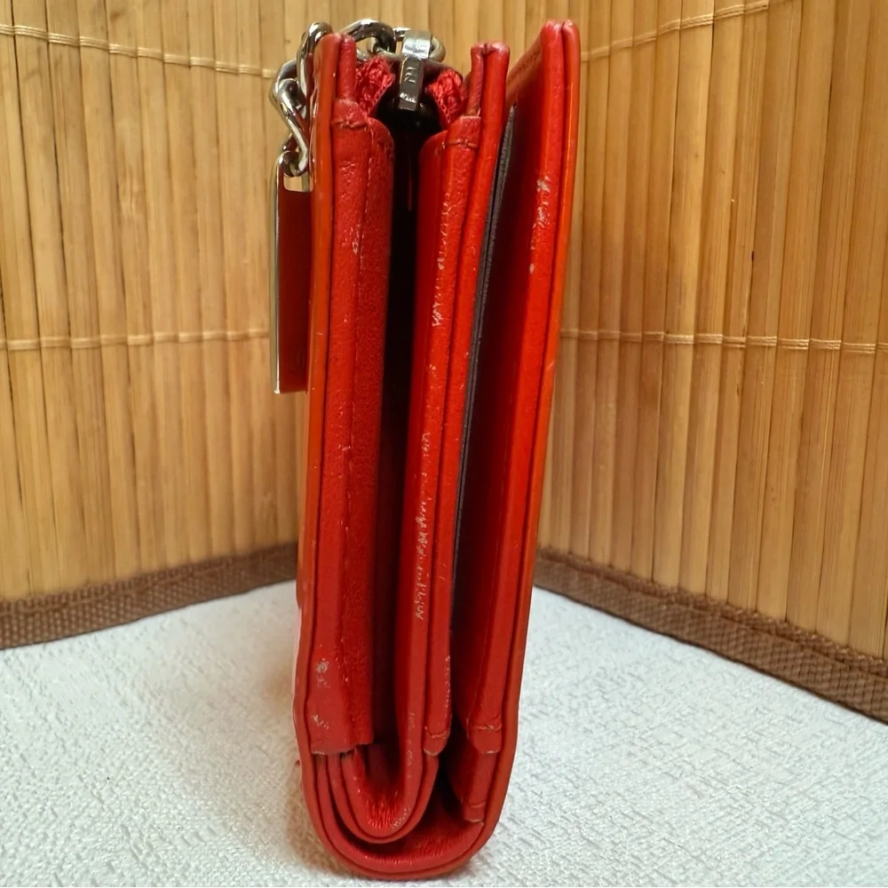 Authentic Chanel Red Patent Leather Wallet with Coin Pocket